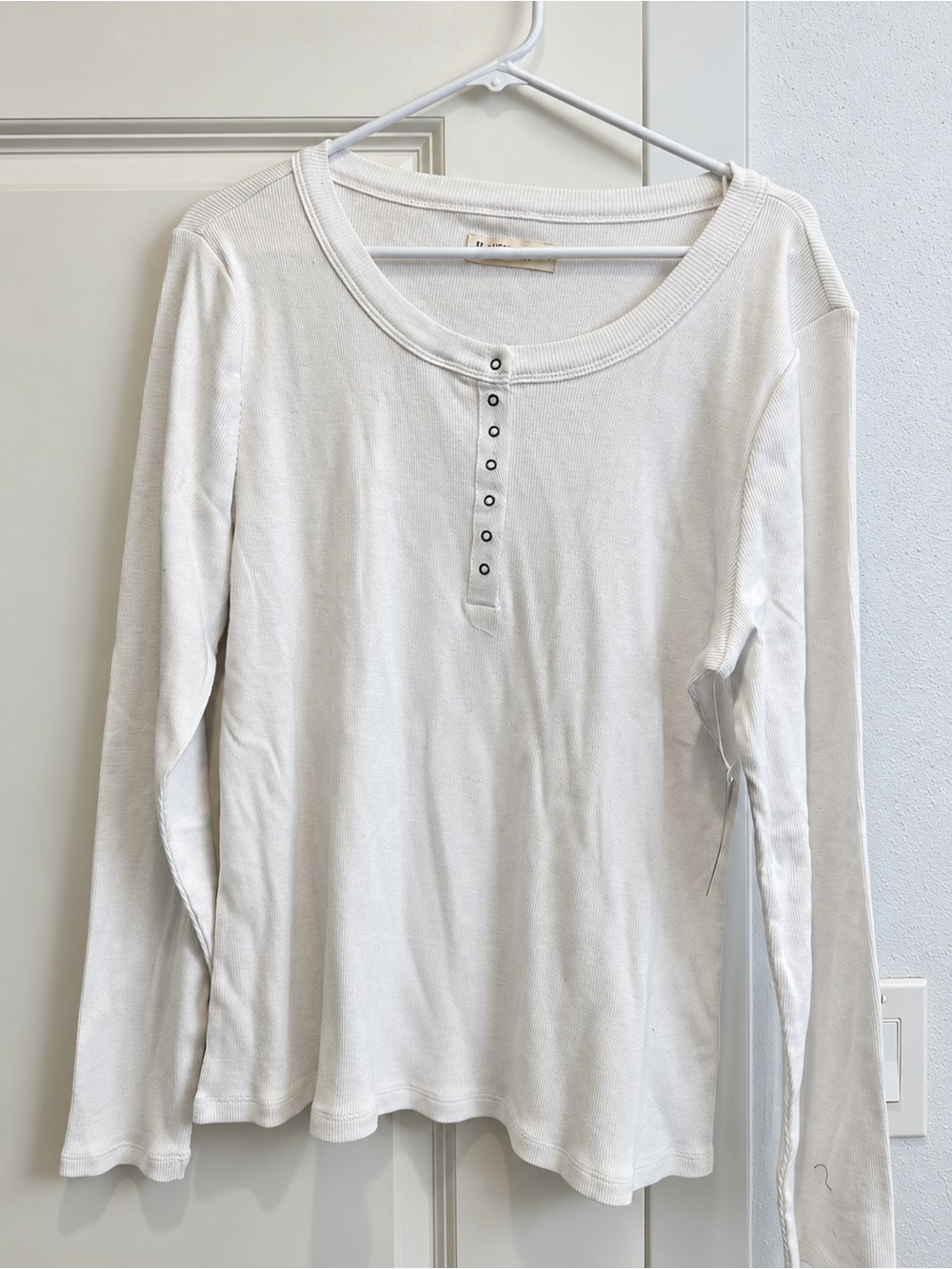 Lucky Brand Cream Ribbed Henley Long Sleeve Top